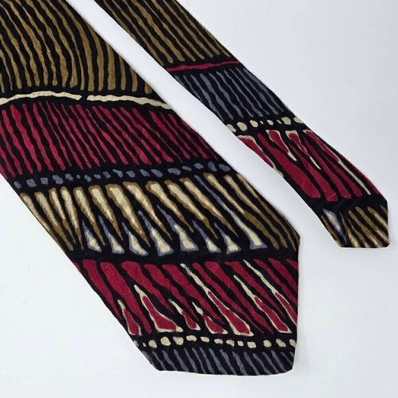 DESERT DESIGNS JIMMY PIKE SILK TIE RED BLUE ABSTRACT COMIC STRIPE 4" X 57" - Picture 1 of 3